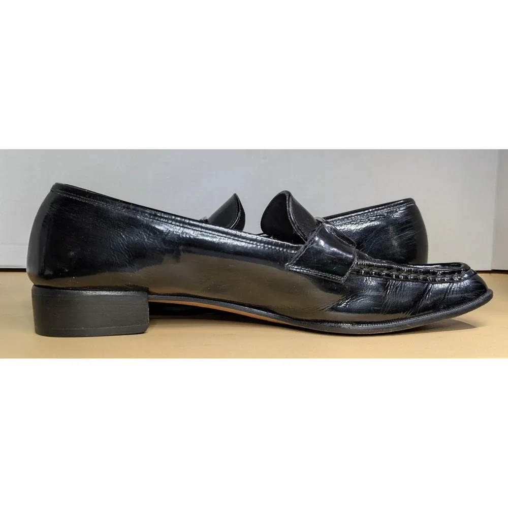 Salvatore Ferragamo Women Boutique Black Patent Gancini Loafers Size 9.5 A